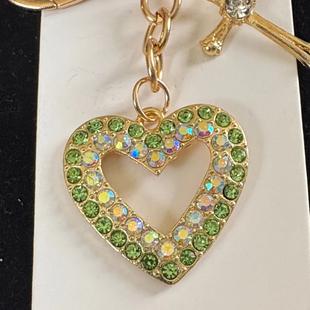 Mint Gold and Green Heart Keychain with Cross Charm - Picture 3 of 4